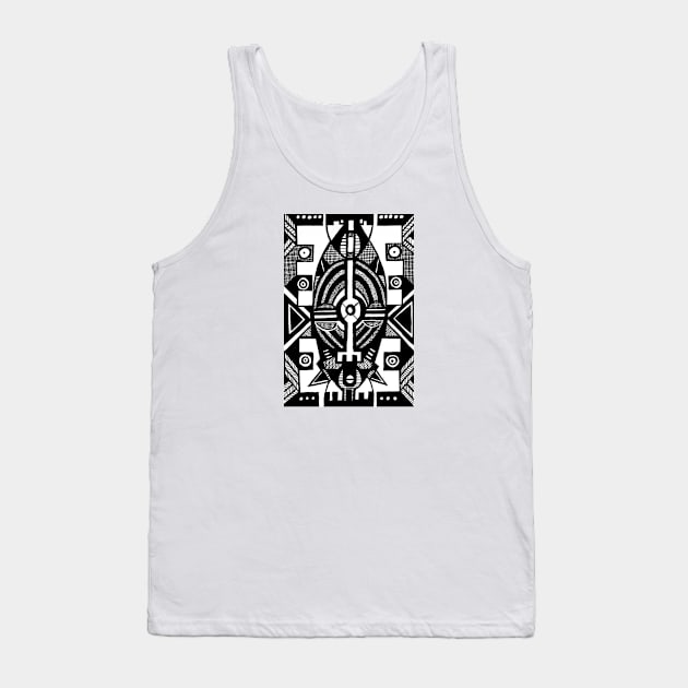 African Mask traditional tribal symbolic pattern design Tank Top by Tony Cisse Art Originals